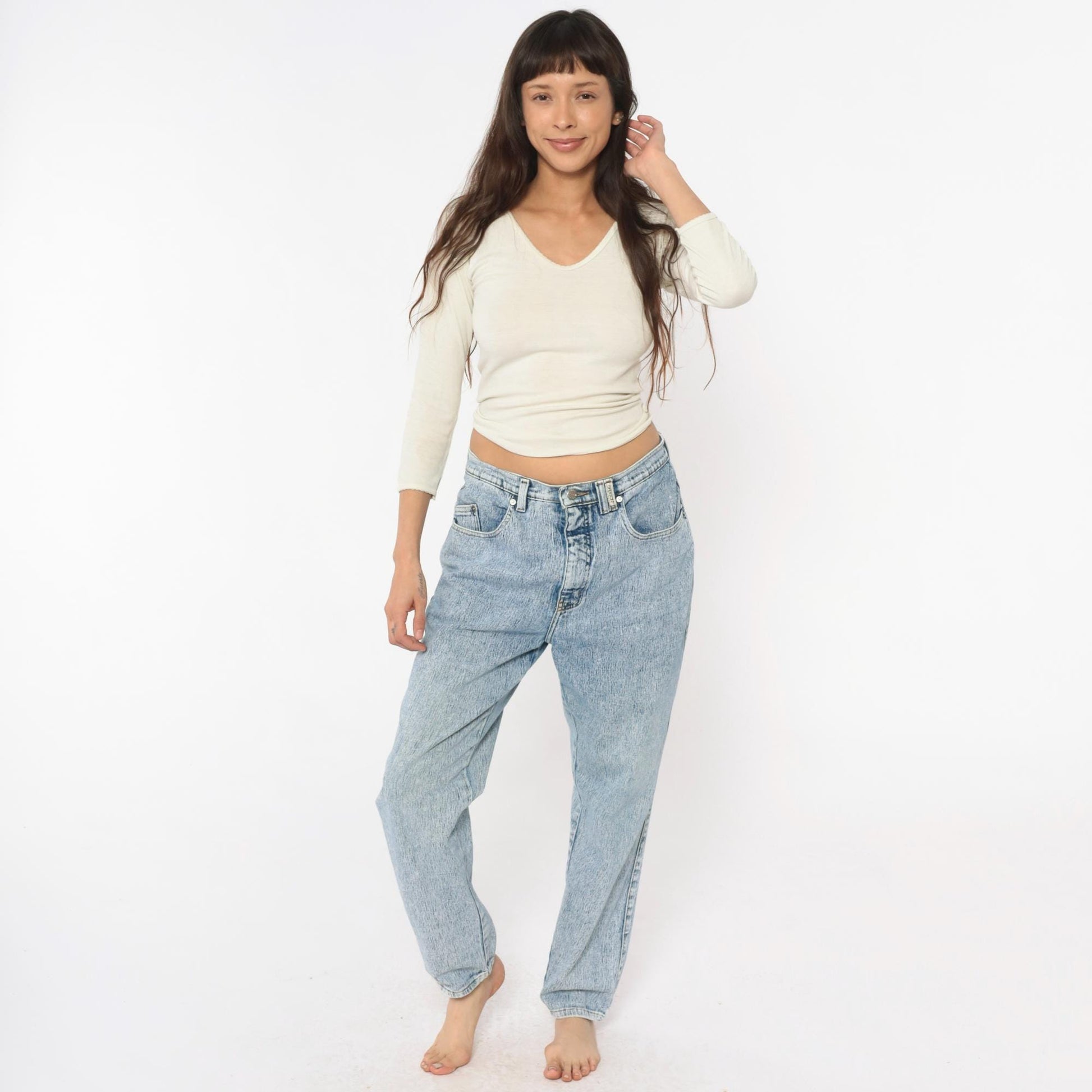 90s Sasson Acid Wash High-Waisted Straight Leg Jeans Light Blue Large