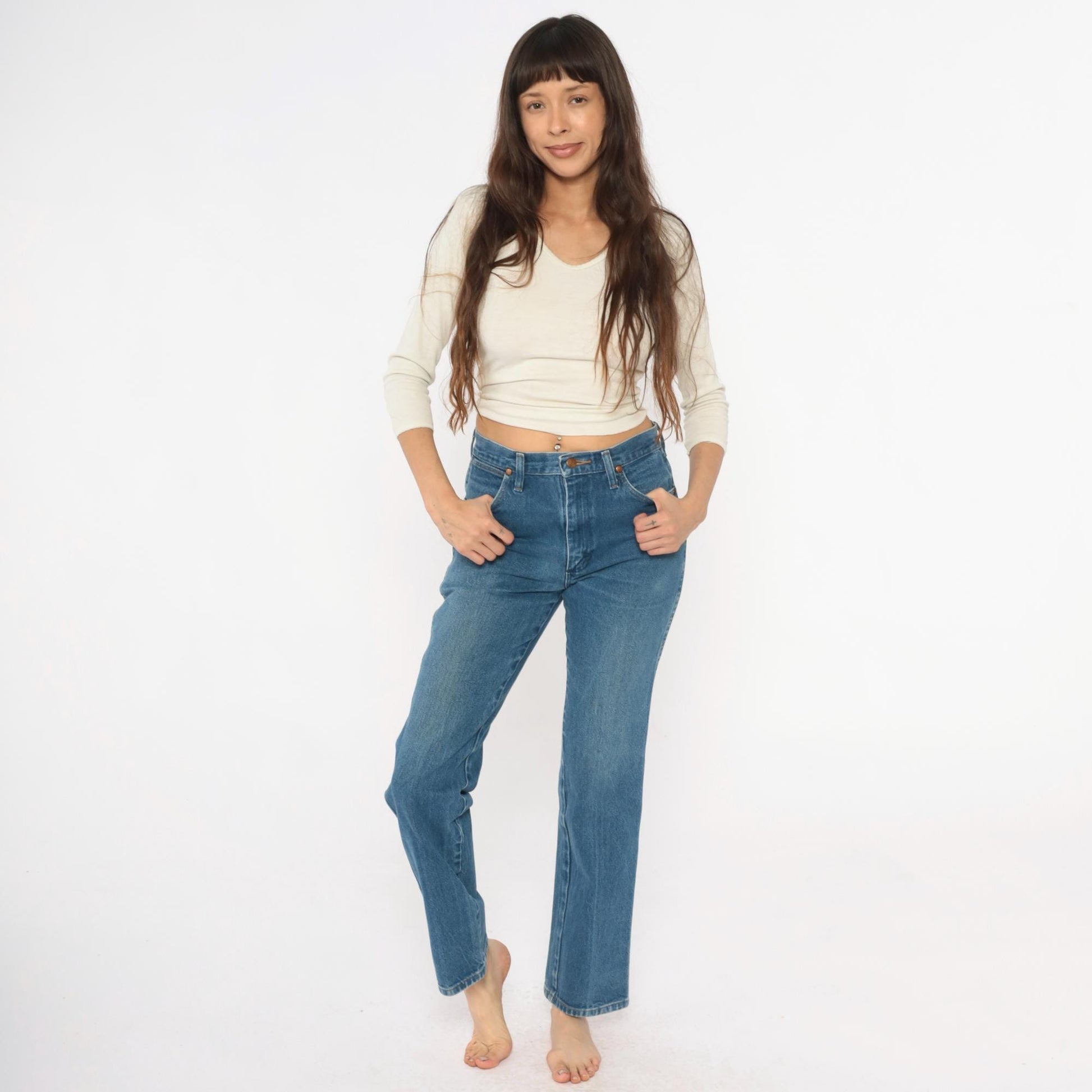 90s Wrangler High Rise Straight Leg Jeans Light Blue Denim 30x32