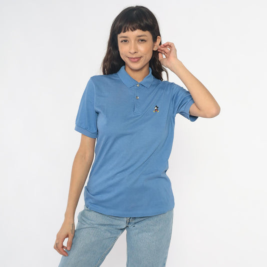80s Disney Mickey Mouse Polo Cornflower Blue Embroidered Shirt Medium M