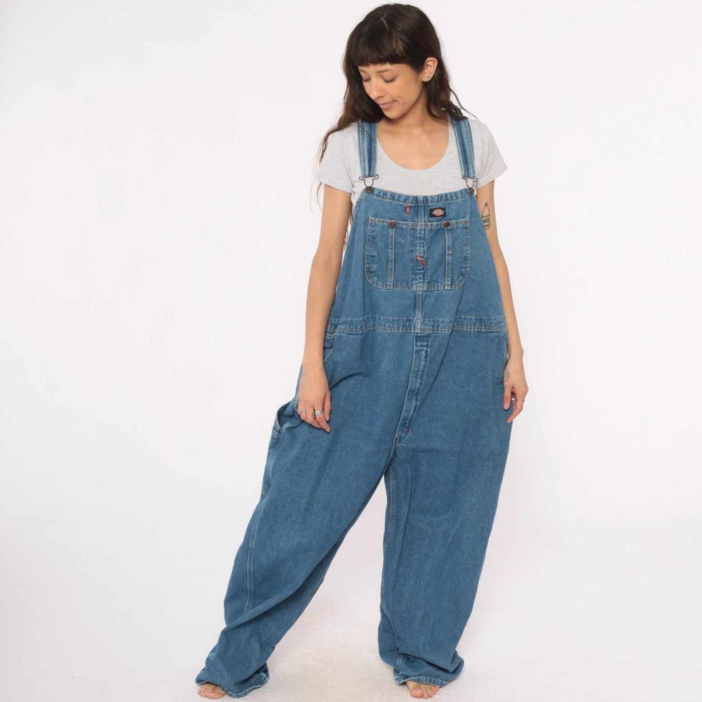 90s Dickies Denim Overalls Blue Baggy Workwear Carpenter Bib XL