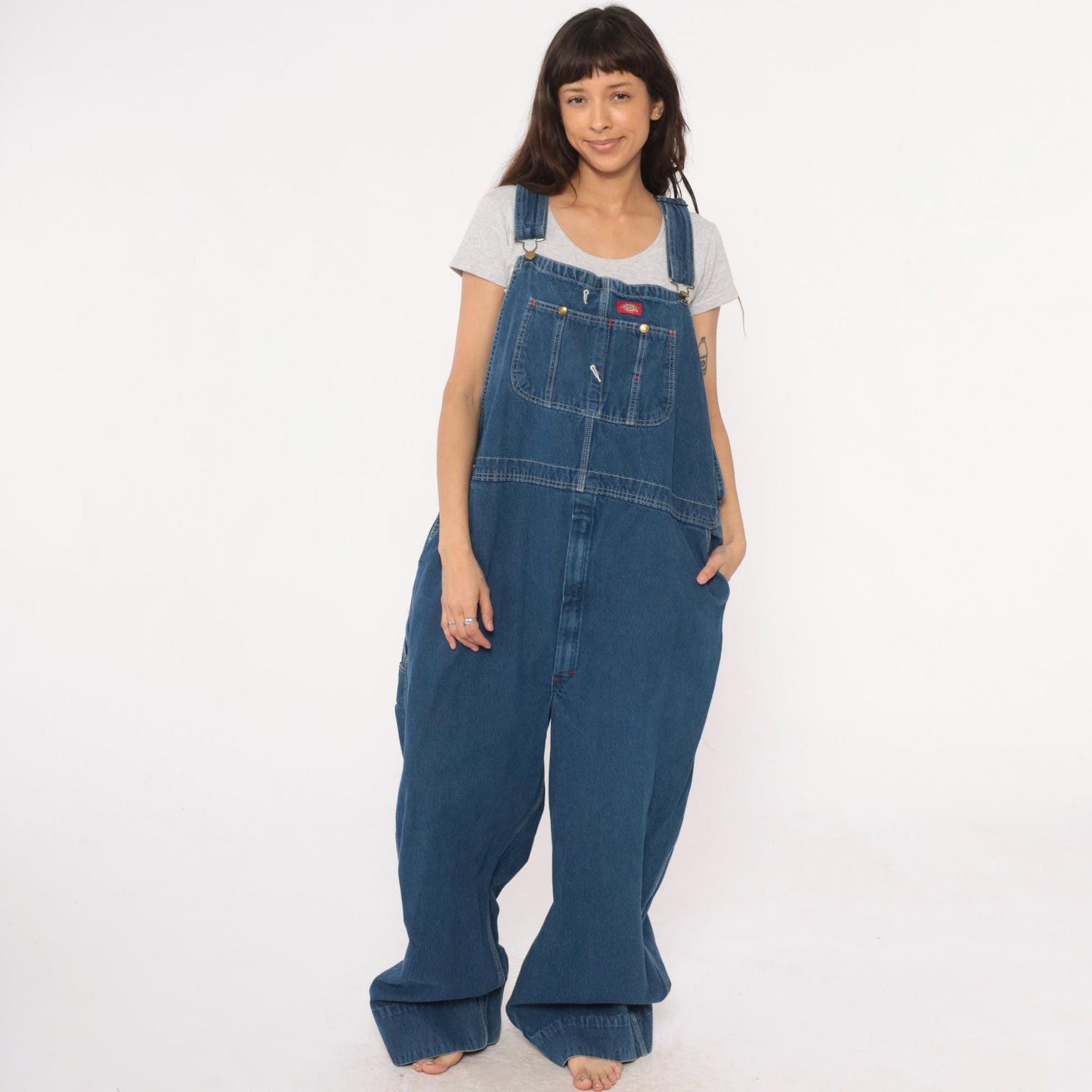 Y2K Dickies Blue Denim Overalls Carpenter Workwear Cotton Medium