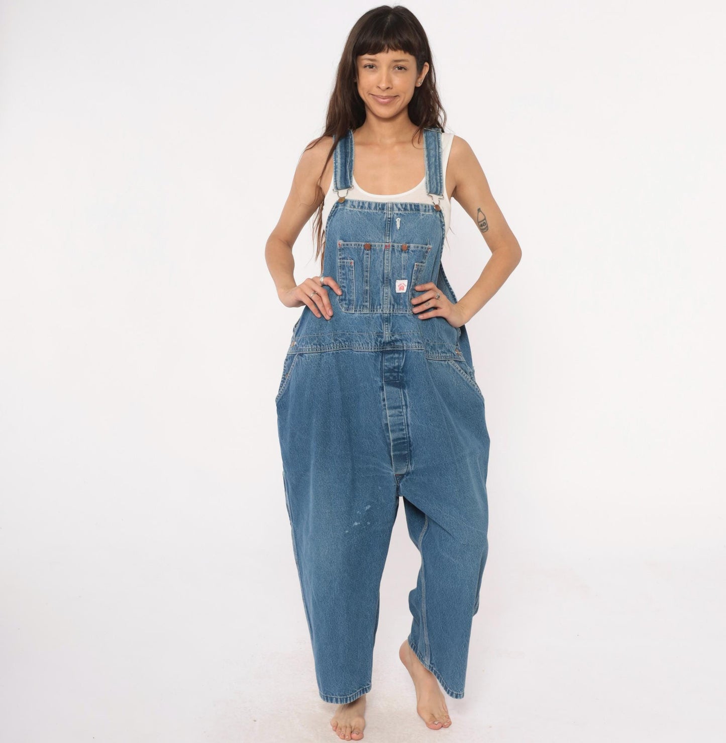 90s Roundhouse Denim Overalls Medium Wash Bib Straight Leg Medium