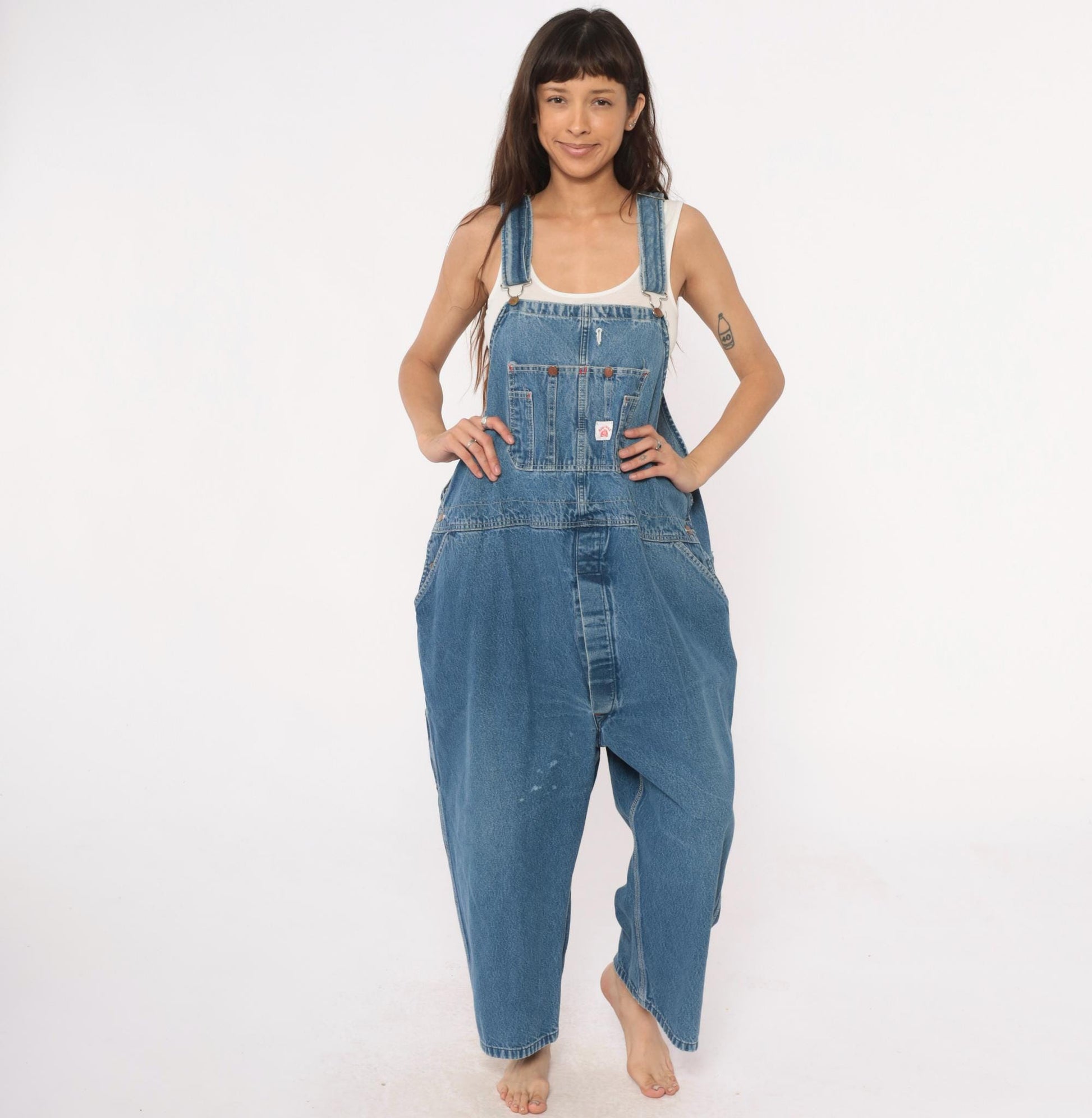 90s Roundhouse Denim Overalls Medium Wash Bib Straight Leg Medium