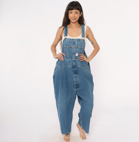 90s Roundhouse Denim Overalls Medium Wash Bib Straight Leg Medium