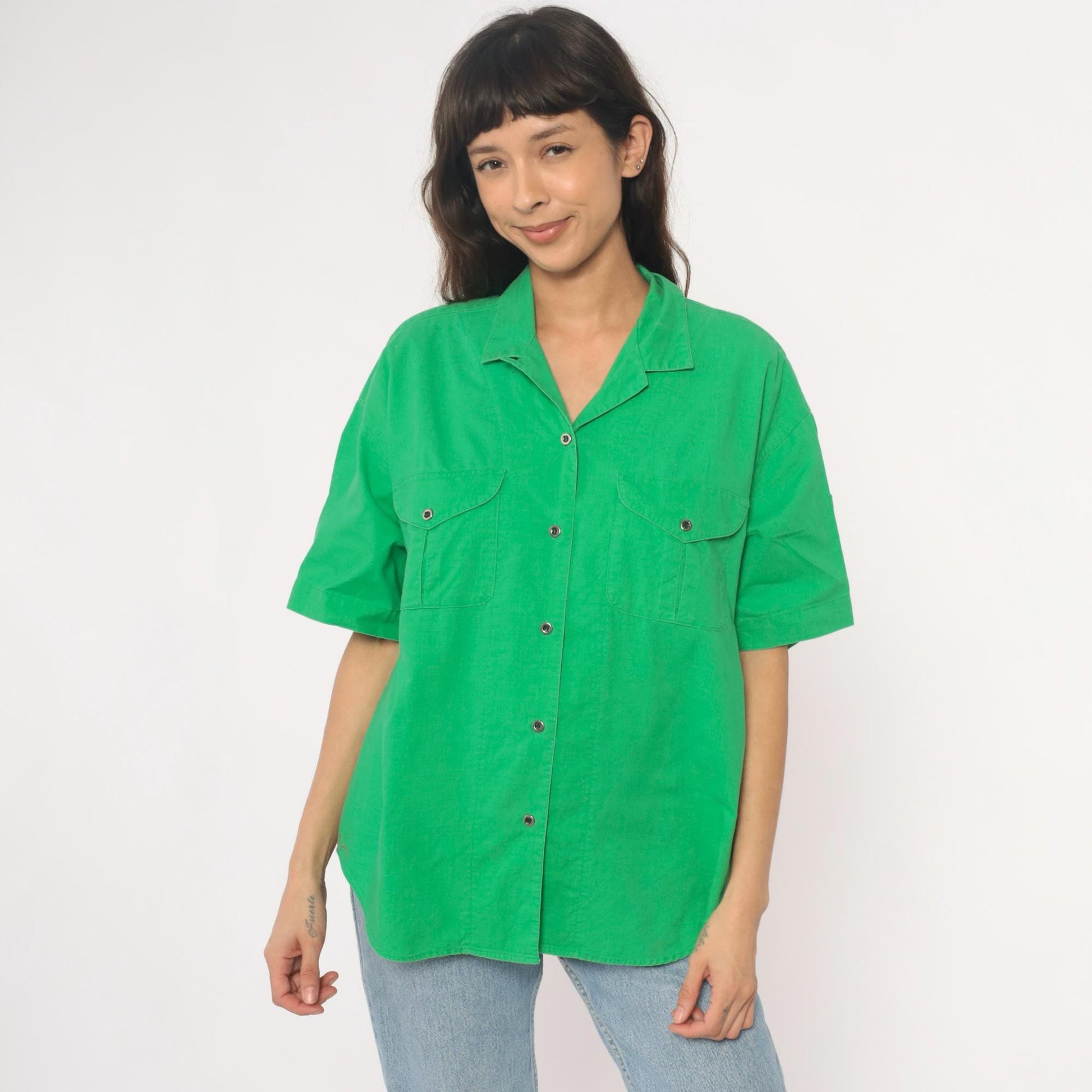 90s Chaus Sport Kelly Green Cotton Button-Up Shirt Large L