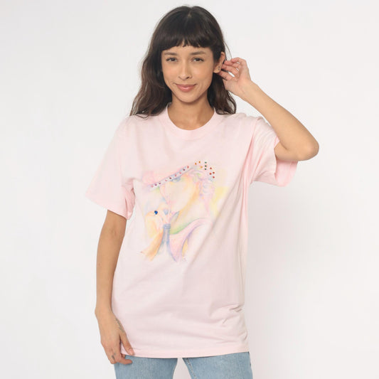 90s Oneita Pink Rhinestone Hat Lady Graphic Tee Large L