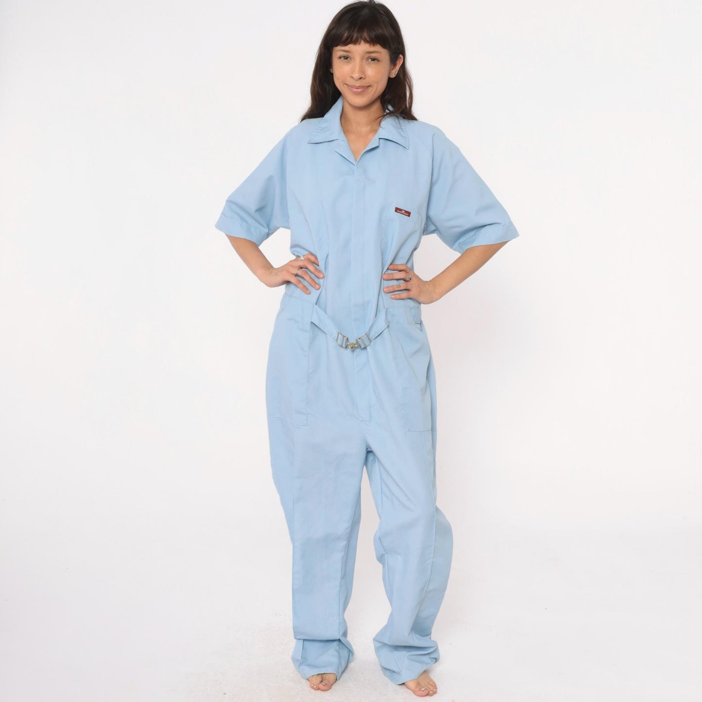 Parasuit Light Blue Jumpsuit Utility Coverall Belted Collar Large