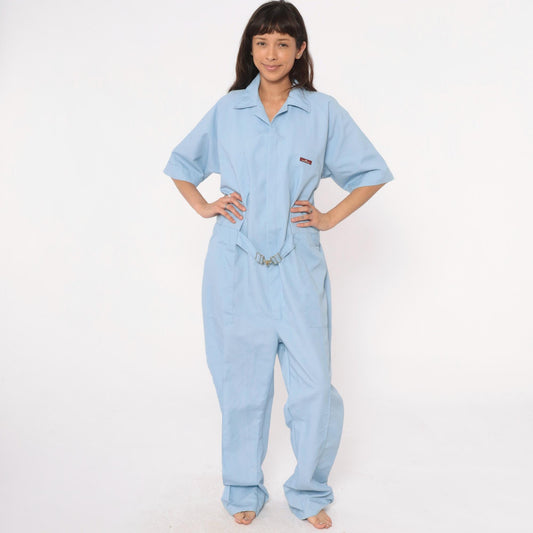 Parasuit Light Blue Jumpsuit Utility Coverall Belted Collar Large
