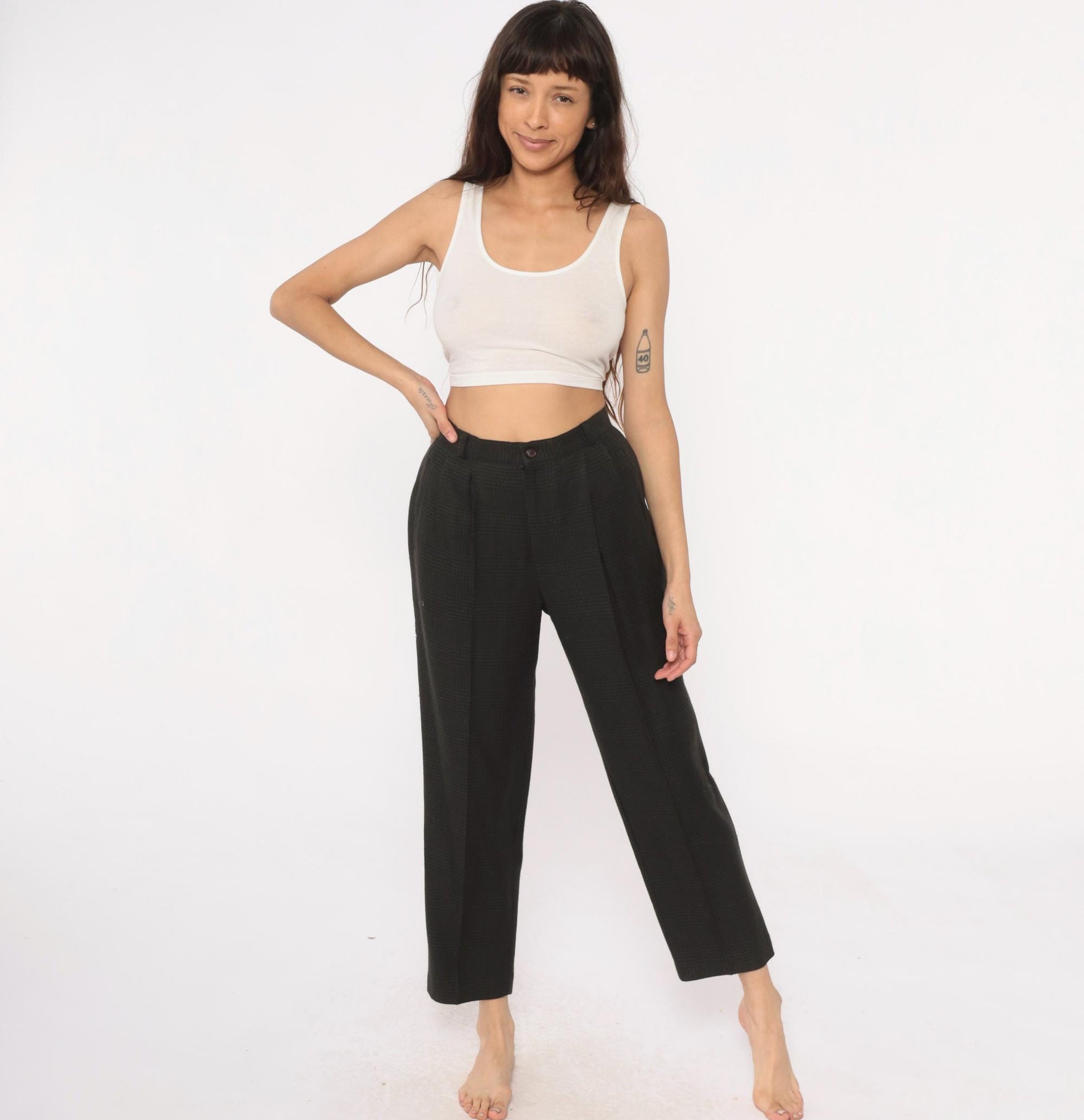 80s Chelsea Campbell Wool Trousers Blue High Waisted Pleated Tapered Medium