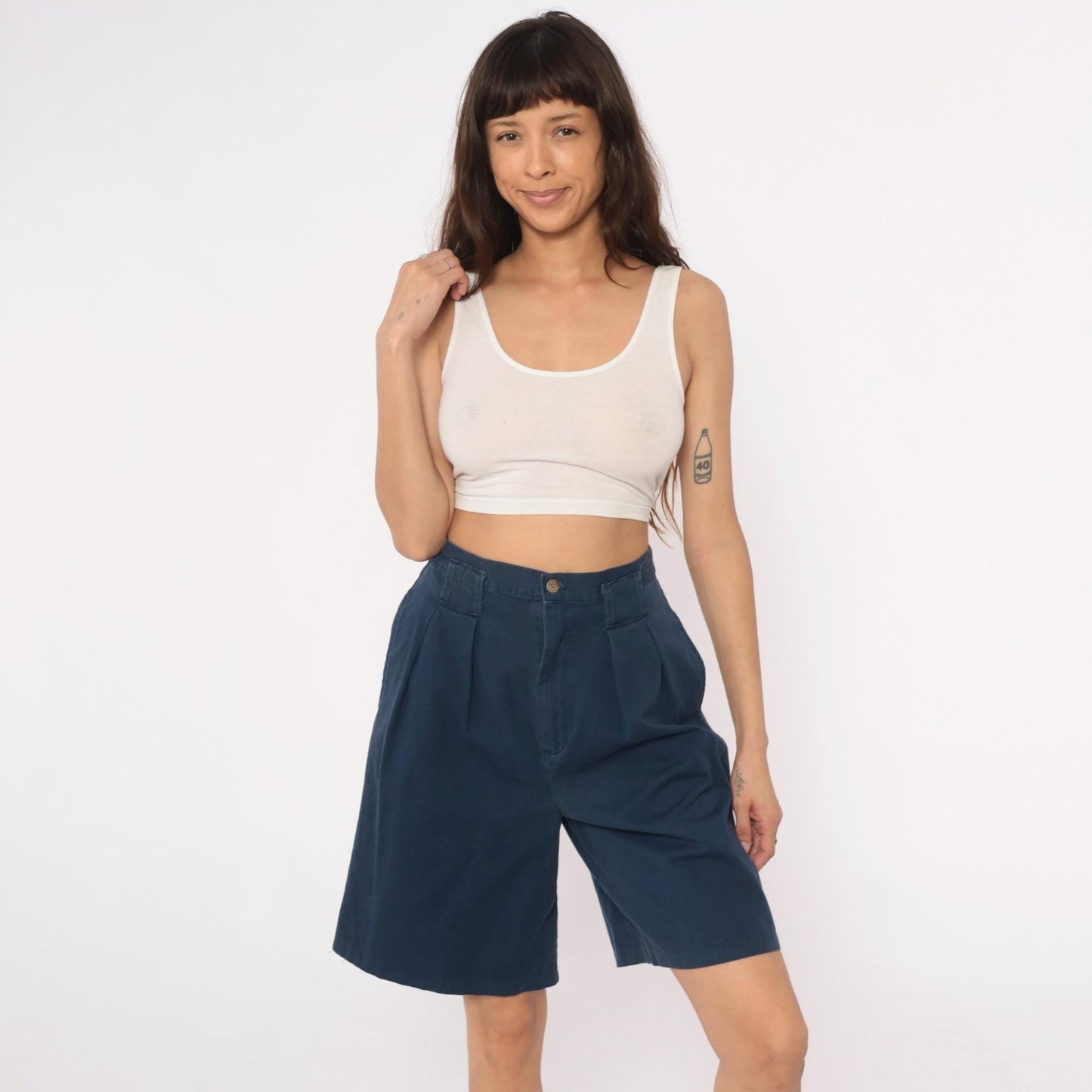 80s Palmetto's Navy Pleated High-Waist Shorts Small S