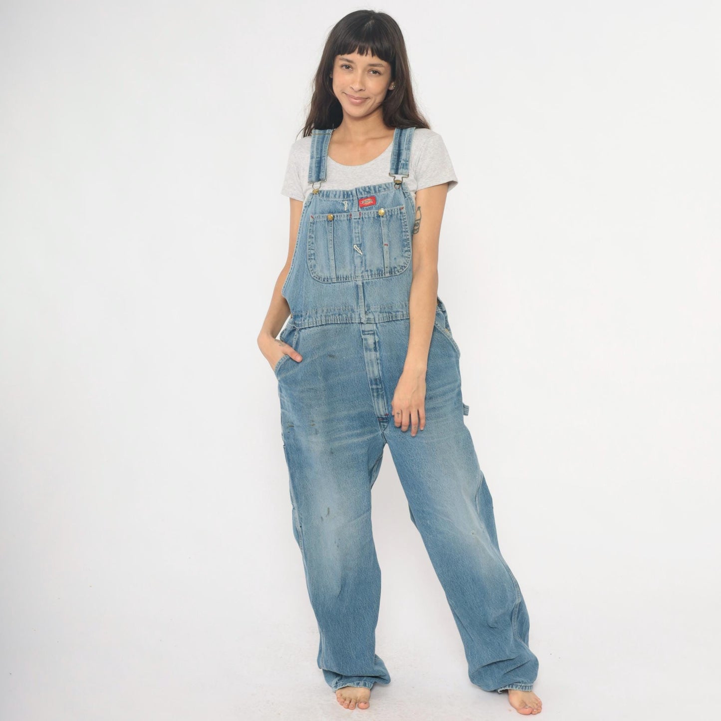 Dickies Y2K Light Blue Denim Overalls Distressed Workwear Plus Size XXL