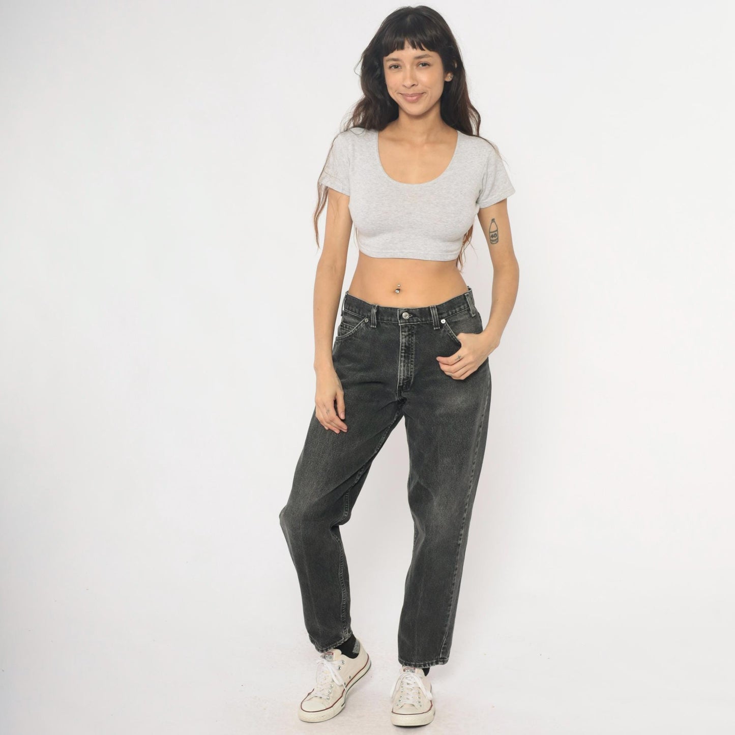 90s Levi's 550 Black Faded Denim High Waist Straight Leg Jeans 33