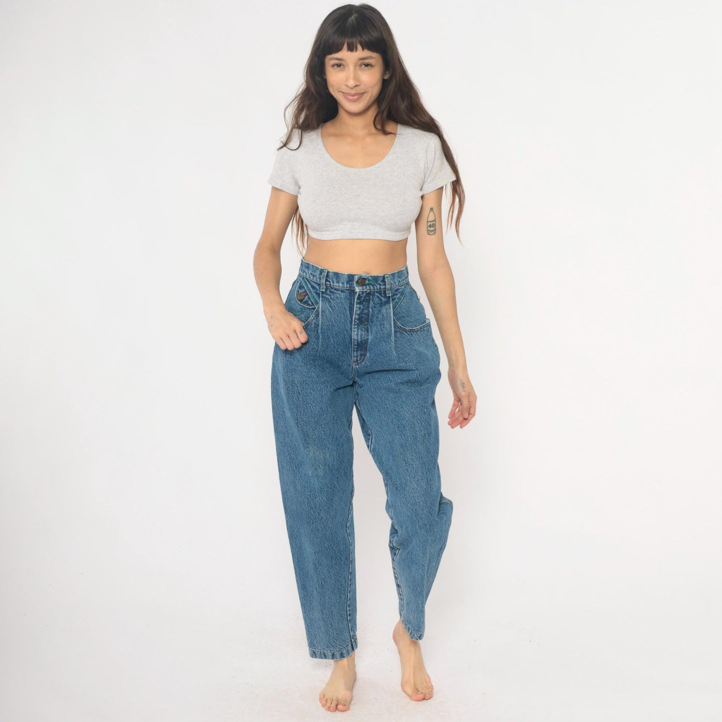 Lee Mom Jeans 90s High Waist Tapered Denim Medium Blue Wash Extra Small XS