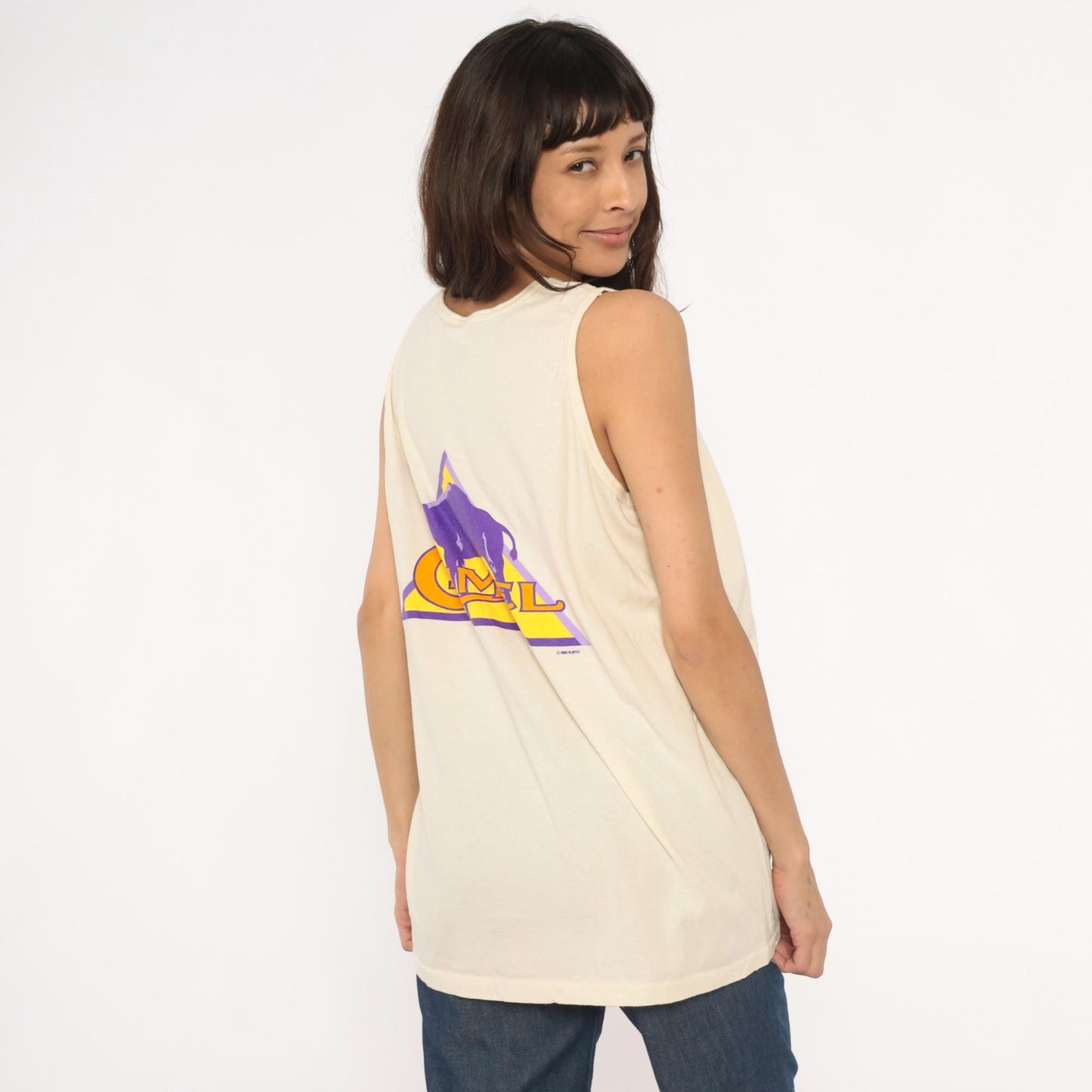 90s Camel Cigarettes Graphic Tank Top Purple Cream Cotton Extra Large XL