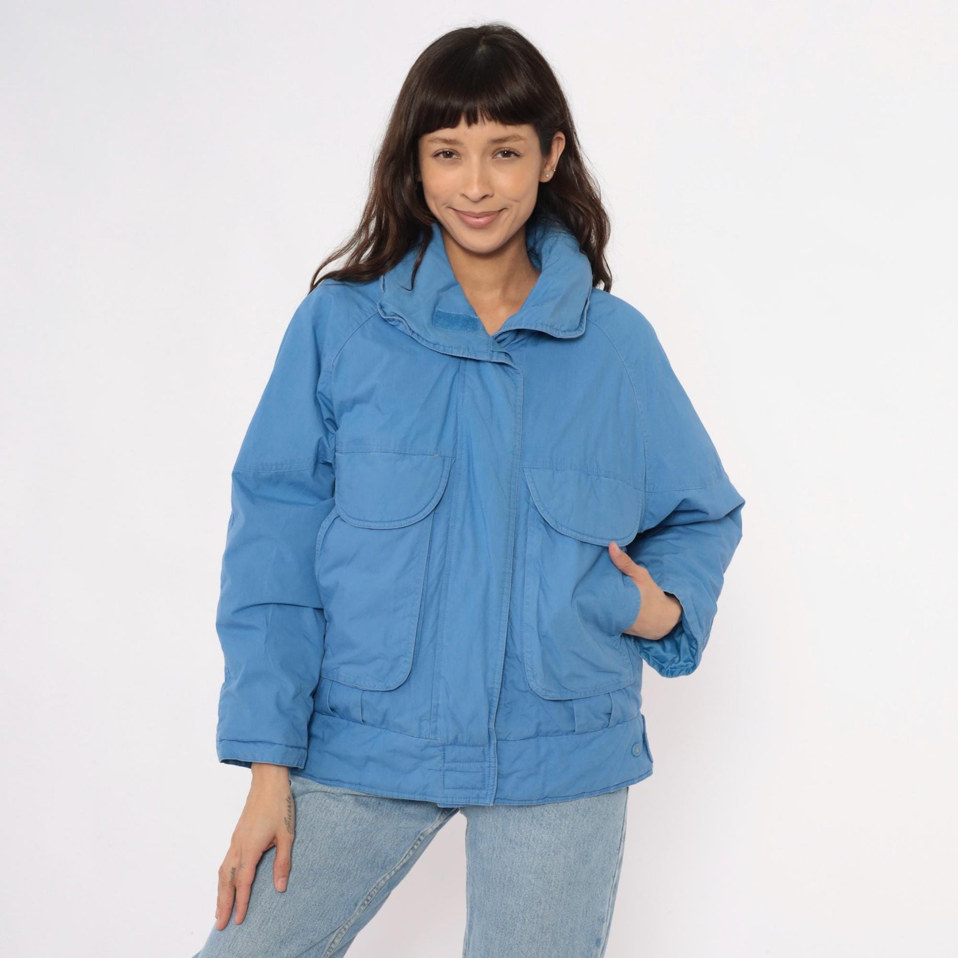 80s London Fog Periwinkle Puffer Jacket Down-Filled Raglan Small
