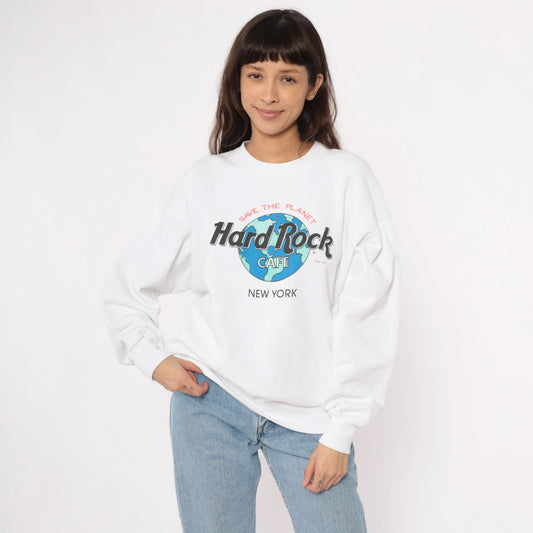 90s Hard Rock Cafe New York Sweatshirt White Save The Planet Crewneck Large L