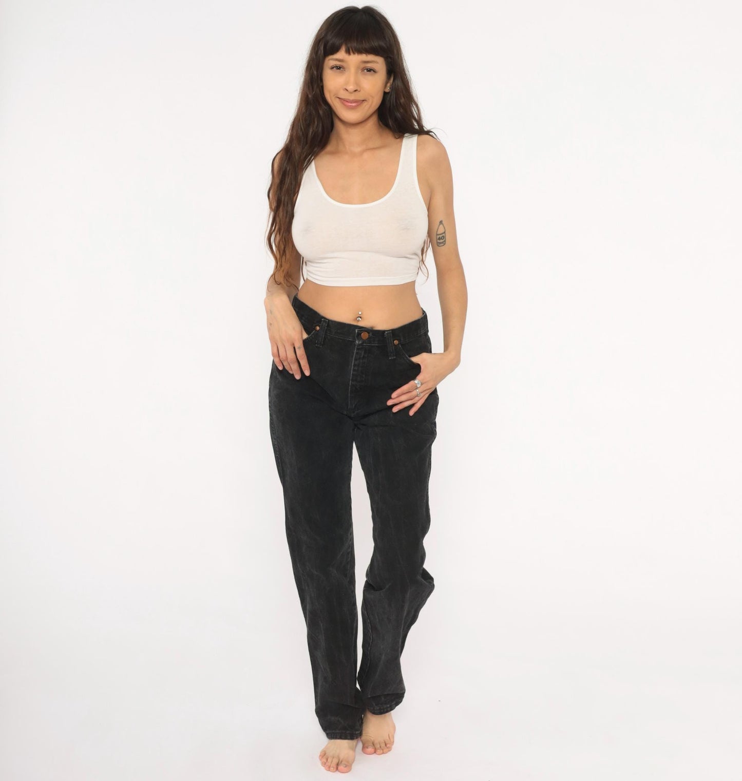 90s Wrangler Black Faded Straight Leg High Rise Jeans Cotton Small S