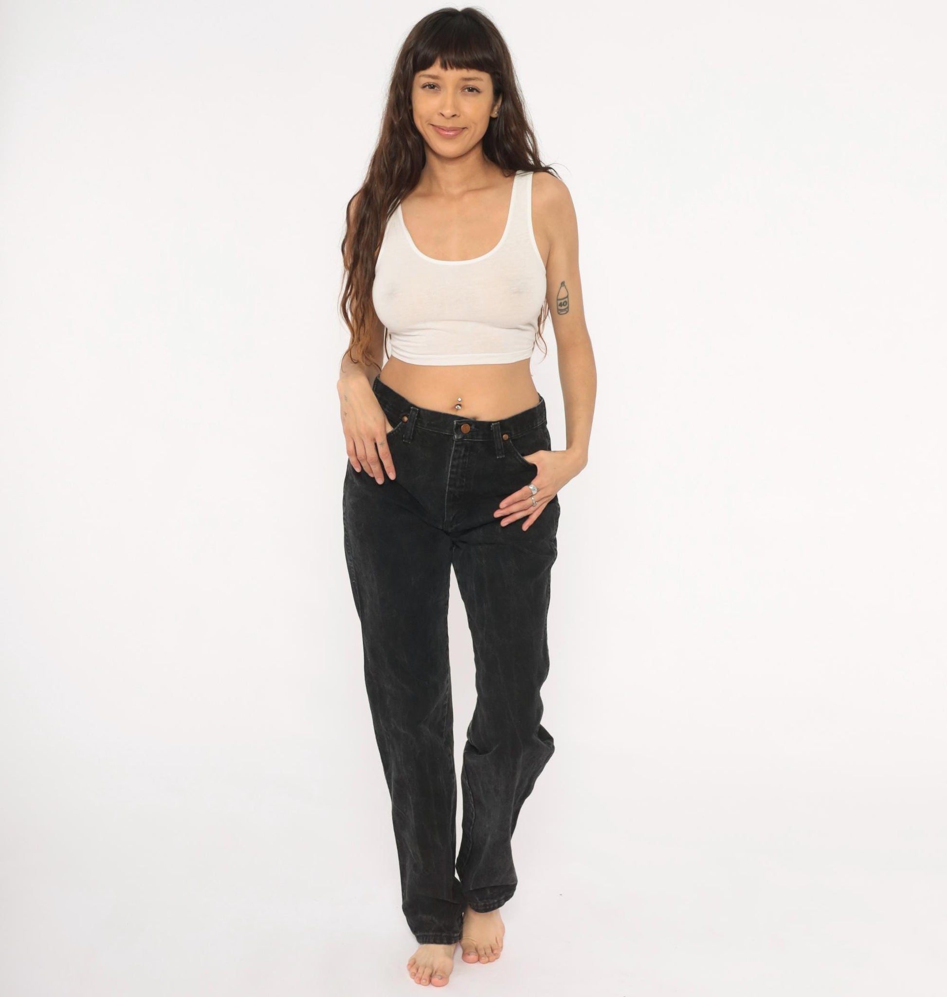 90s Wrangler Black Faded Straight Leg High Rise Jeans Cotton Small S