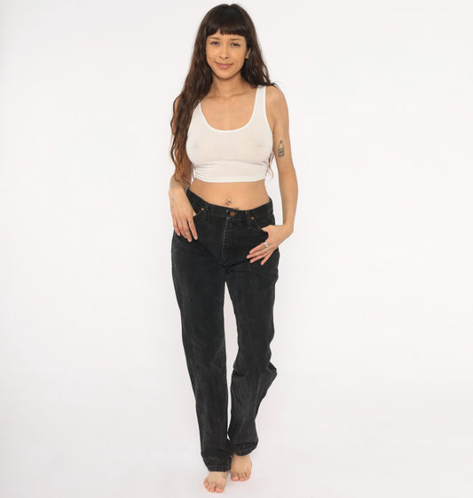 90s Wrangler Black Faded Straight Leg High Rise Jeans Cotton Small S