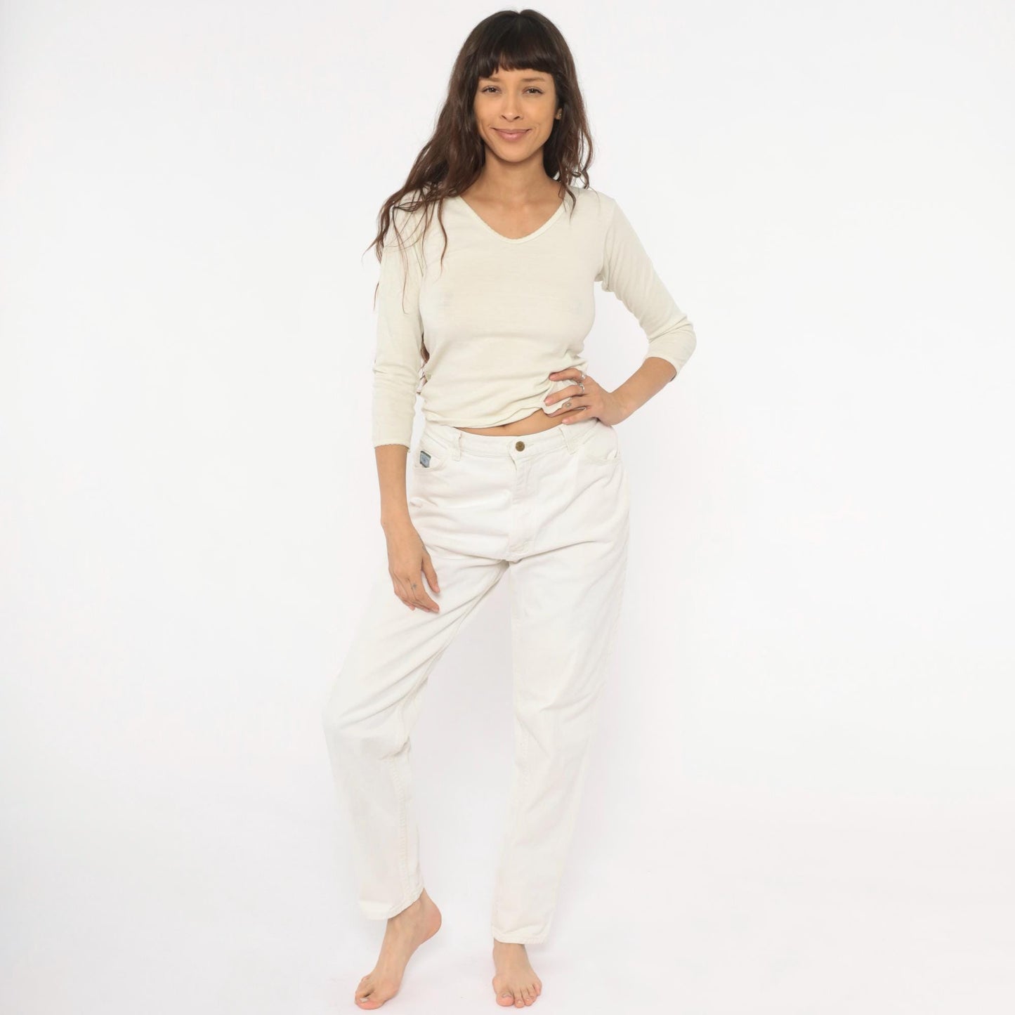 90s Wrangler White Cotton Denim High-Rise Straight Jeans Women's 29