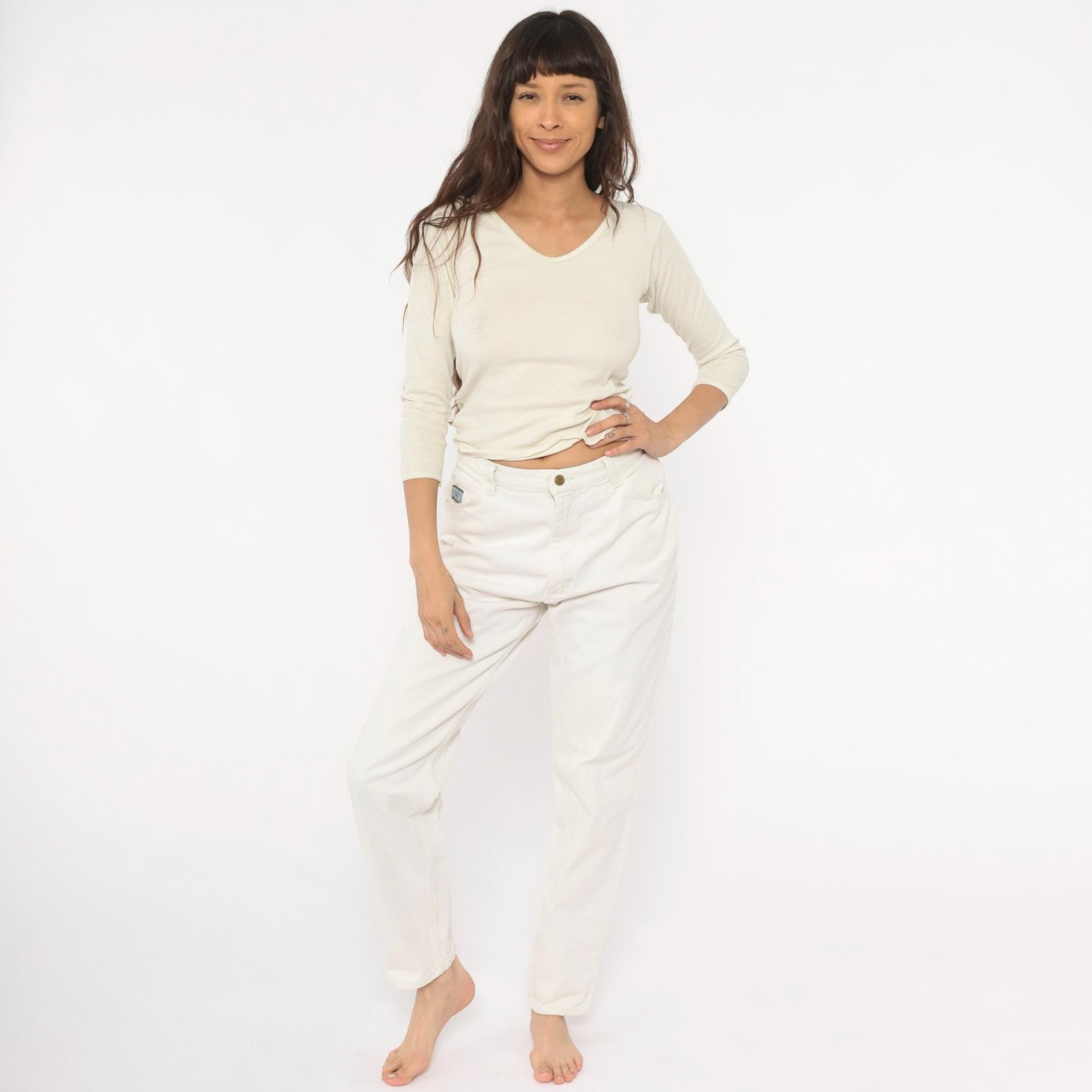 90s Wrangler White Cotton Denim High-Rise Straight Jeans Women's 29
