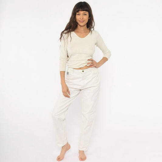 90s Wrangler White Cotton Denim High-Rise Straight Jeans Women's 29
