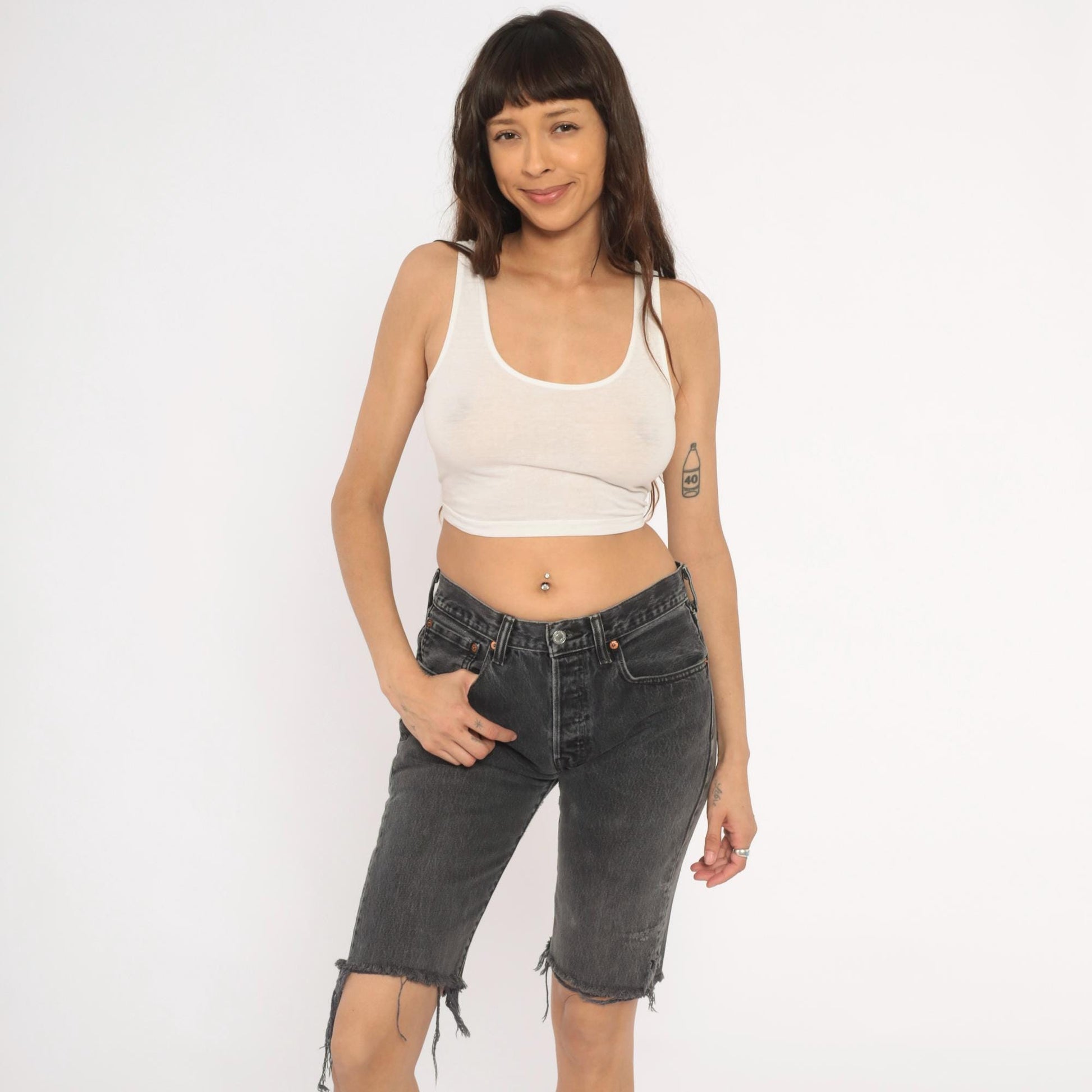 Levis 501 Cutoff Bermuda Shorts Faded Black Denim Raw Hem Small S