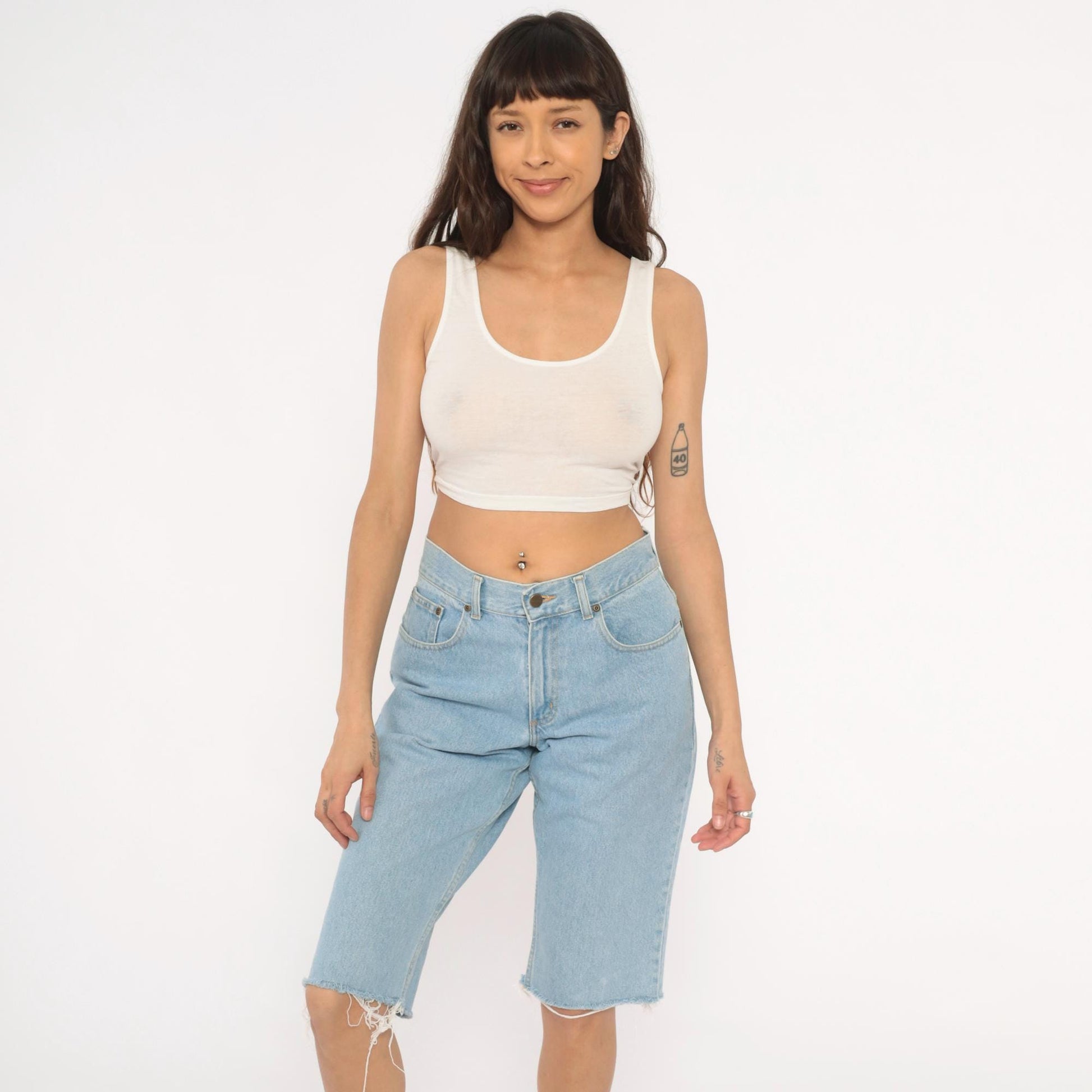 LL Bean Light Wash Denim Cutoff Shorts High Waist Bermuda Blue Medium M