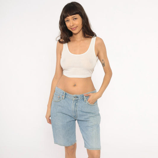 00s Light Wash Denim Bermuda Shorts Low Rise Button Fly Blue 34