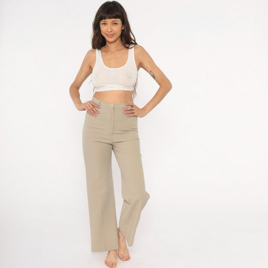 70s Rrrruss Tan Wide Leg Trousers High Waisted Straight Leg Small S