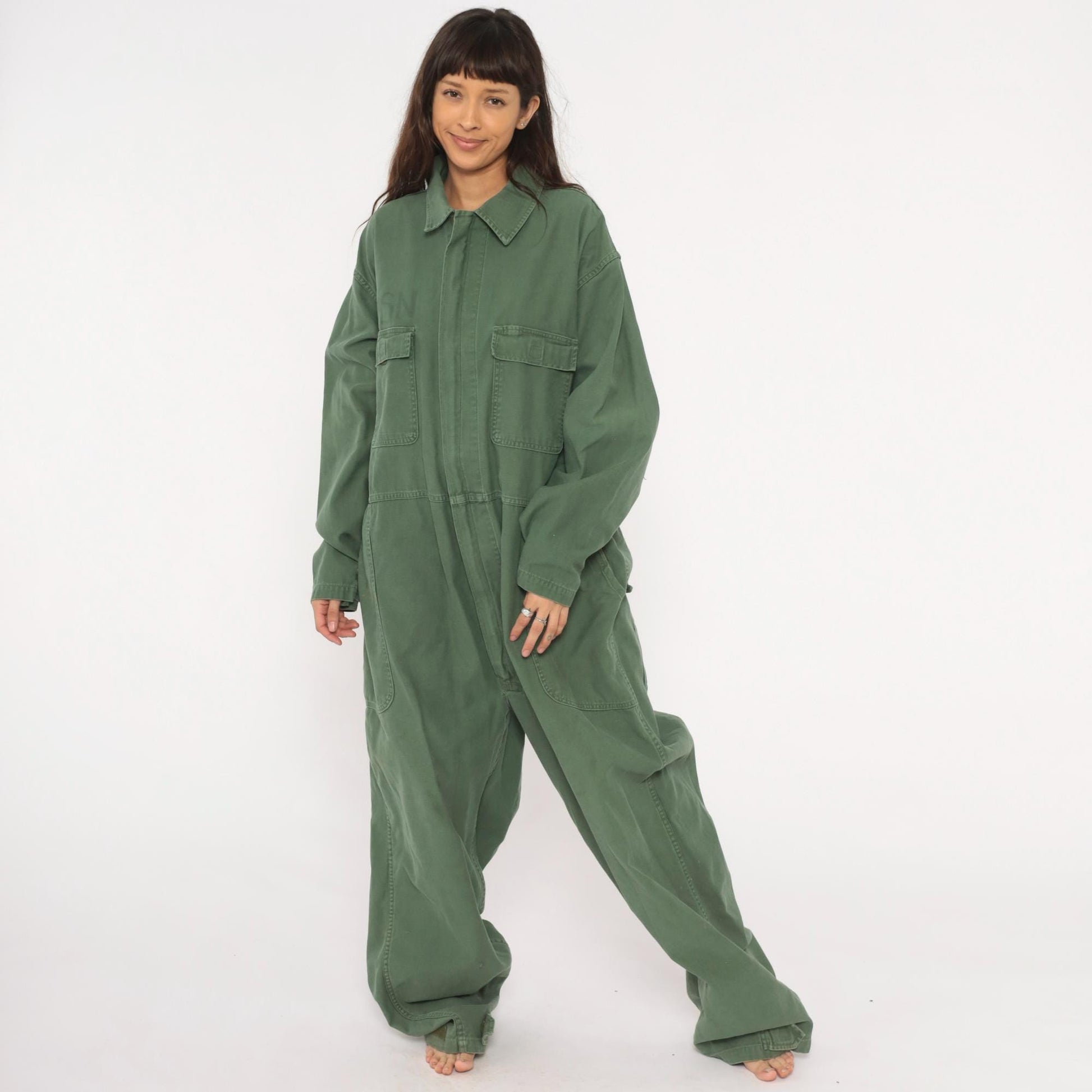 90s Equa Industries Military Coveralls Olive Drab Cotton Flight Suit XXL
