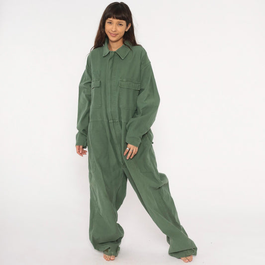 90s Equa Industries Military Coveralls Olive Drab Cotton Flight Suit XXL