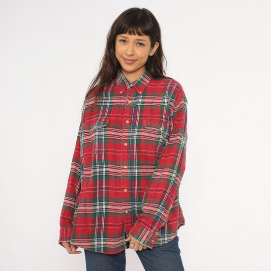 90s Claybrooke Outdoors Flannel Shirt Red Tartan Plaid Cotton Button Down Large