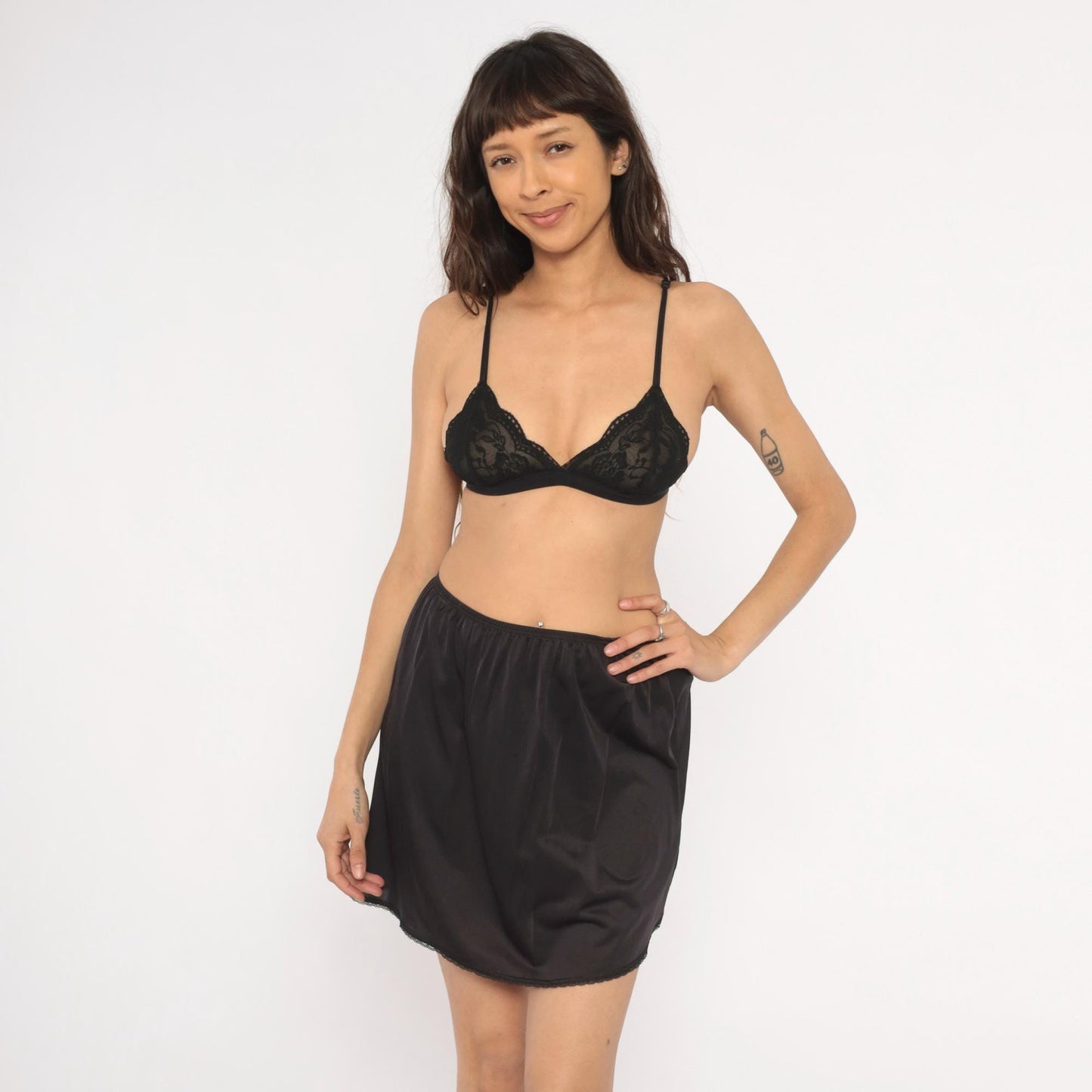 80s Vanity Fair Black Half Slip Lace Trim Mini Lingerie Large L