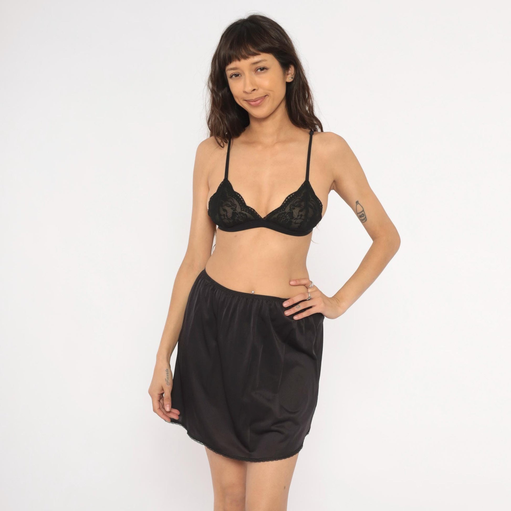80s Vanity Fair Black Half Slip Lace Trim Mini Lingerie Large L