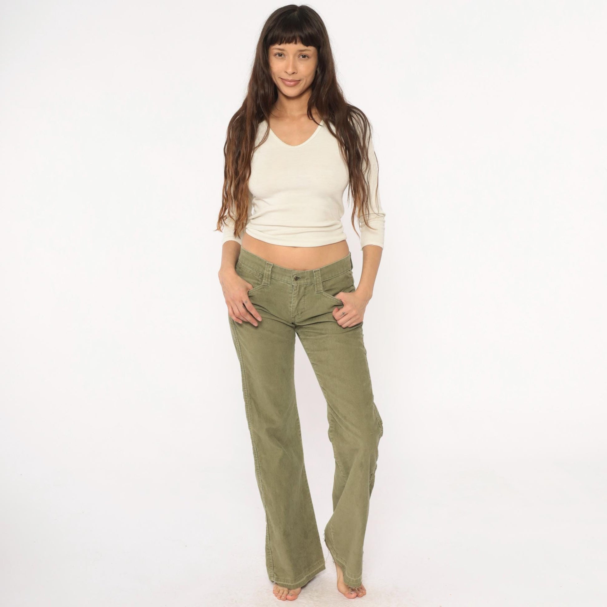 Levi's Y2K Olive Green Corduroy Bootcut Pants Low Rise Flare Leg XS