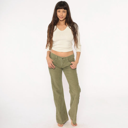 Levi's Y2K Olive Green Corduroy Bootcut Pants Low Rise Flare Leg XS