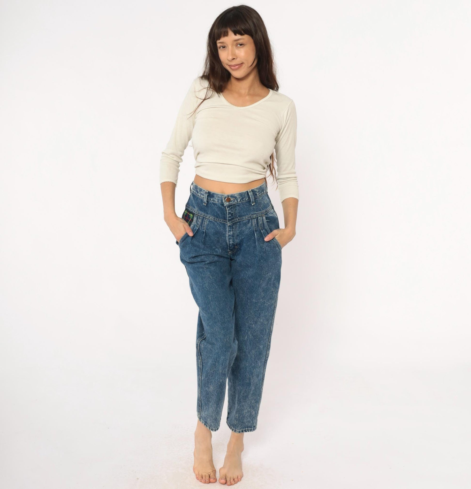90s Mac Fads High Waist Acid Wash Jeans Pleated Front Tapered Blue Small