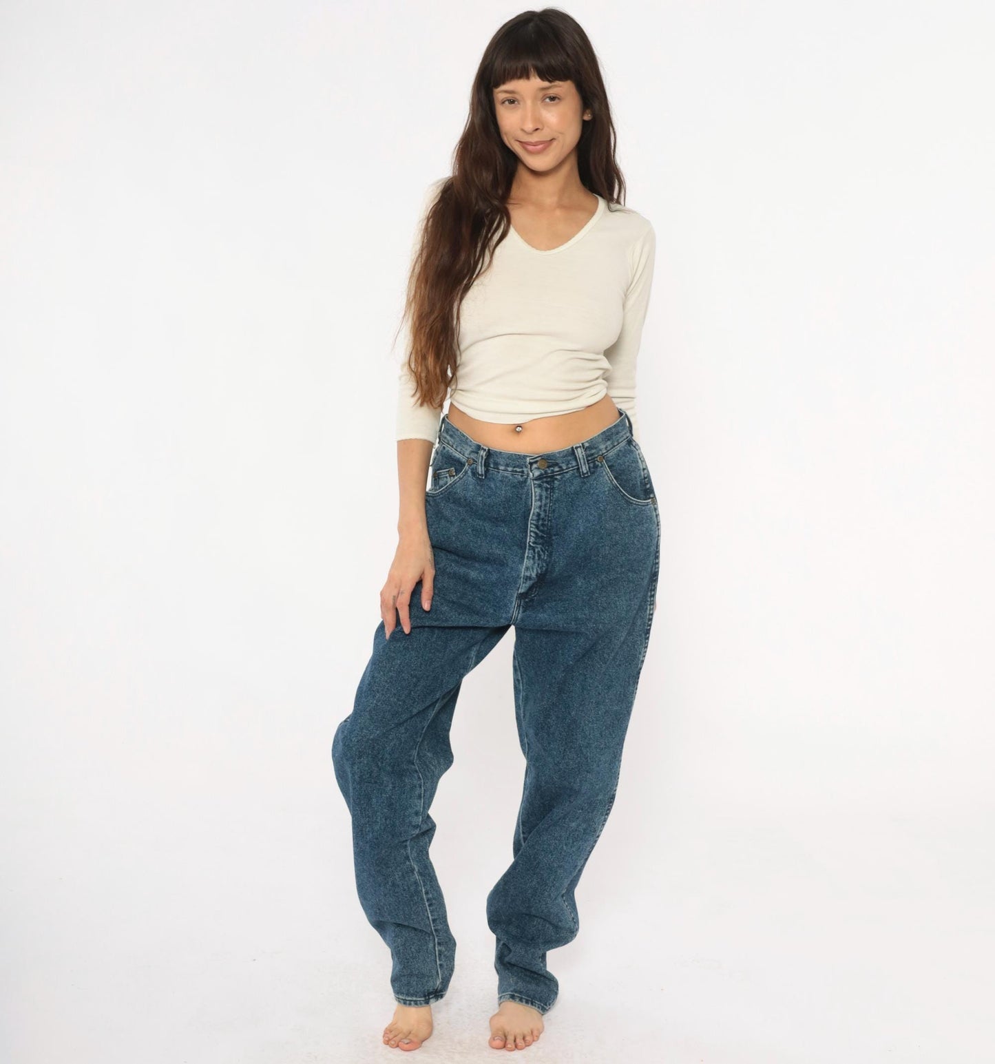 Y2K Wrangler High-Waisted Straight Leg Jeans Medium Blue Denim
