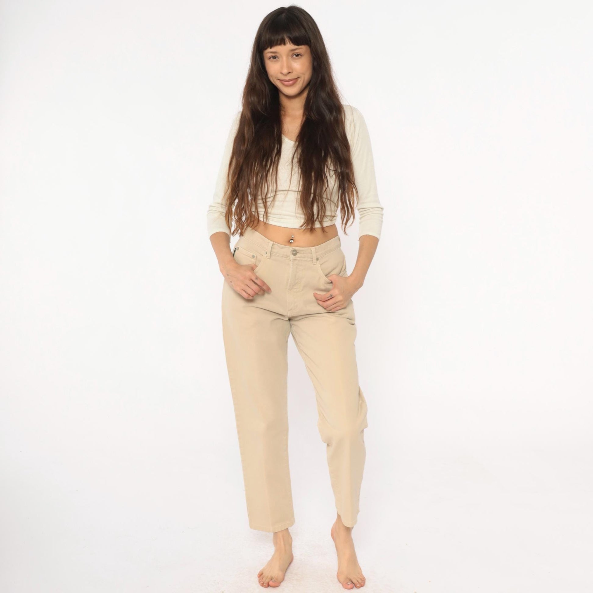 90s Karen Kane Cream High Rise Straight Leg Trousers Medium