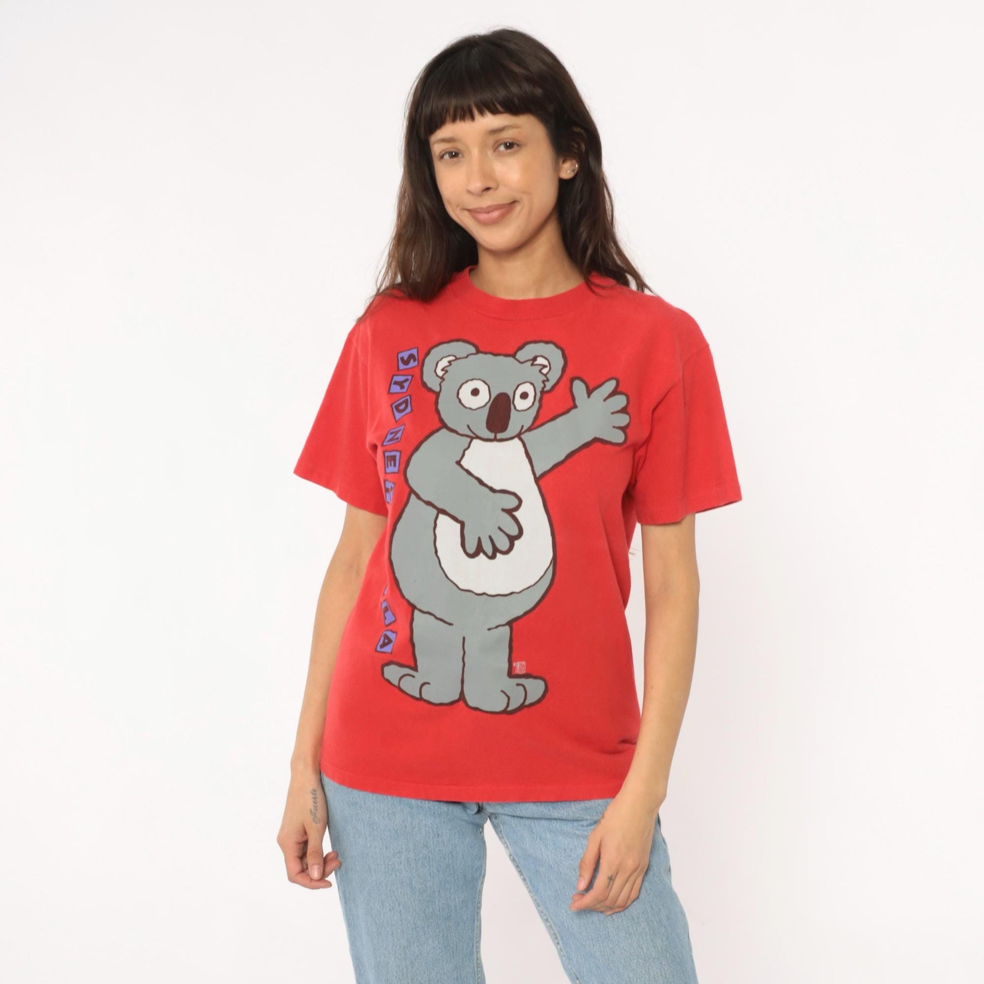 90s Sydney Koala Graphic Tee Red Cotton Cartoon Animal Tourist Medium M