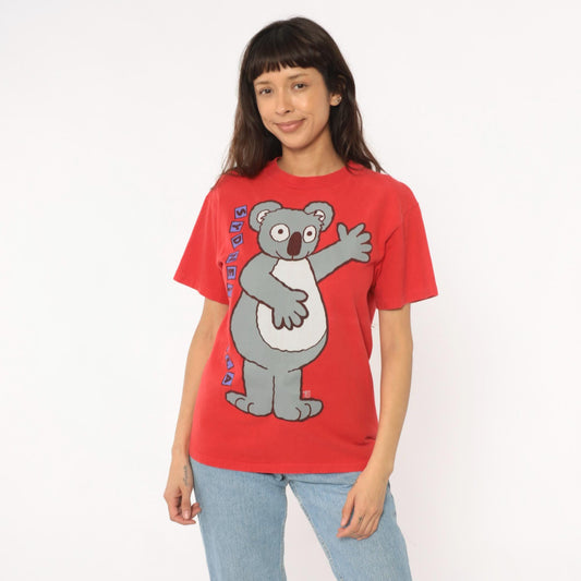 90s Sydney Koala Graphic Tee Red Cotton Cartoon Animal Tourist Medium M