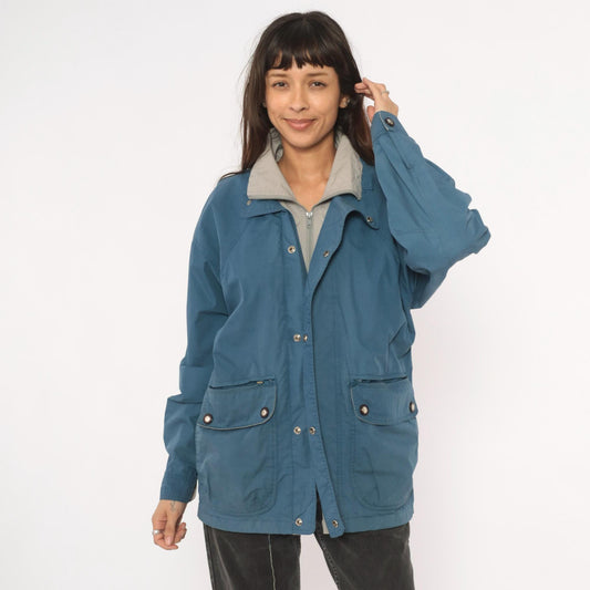 80s Whitefish Bay Slate Blue Field Jacket Grey Lined Utility Coat Small S