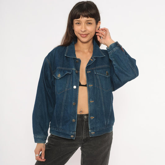 80s Jeff des Designs Dark Wash Denim Jacket Flannel Lined Western Yoke Small