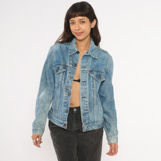 80s Levi's Denim Trucker Jacket Light Acid Wash Blue Small
