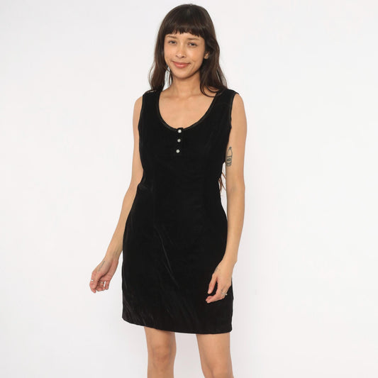 90s Rampage Black Velvet Mini Dress Scoop Neck Rhinestone Bodycon Medium M