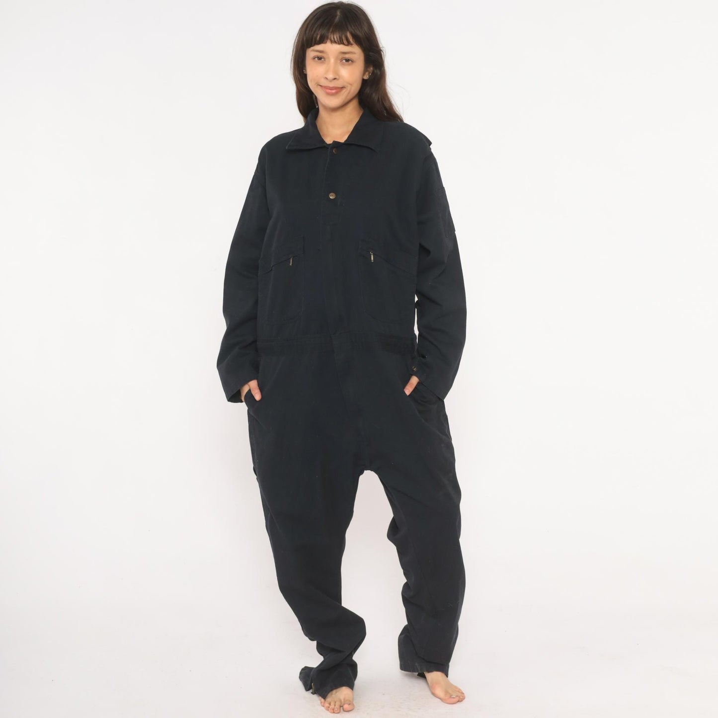 Key Navy Cotton Coveralls 90s Workwear Jumpsuit Zip Front Tall Extra Large