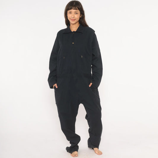 Key Navy Cotton Coveralls 90s Workwear Jumpsuit Zip Front Tall Extra Large