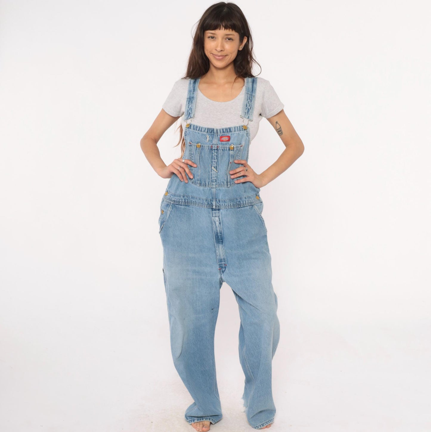Dickies 90s Denim Overalls Light Blue Wide Leg Workwear Plus Size XXL
