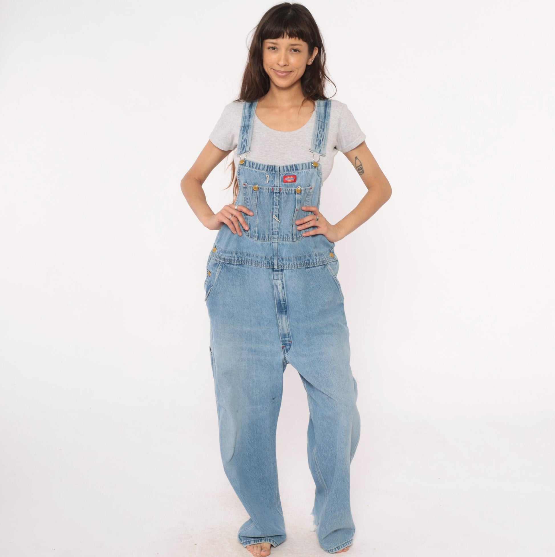 Dickies 90s Denim Overalls Light Blue Wide Leg Workwear Plus Size XXL